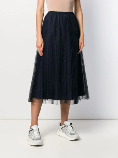Shop Red Valentino Point D'esprit Pleated Skirt In Blue