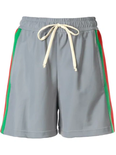 Shop Gucci Web Stripe Detail Shorts In Silver