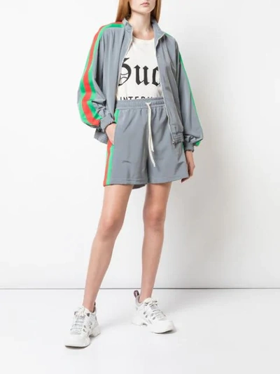 Shop Gucci Web Stripe Detail Shorts In Silver