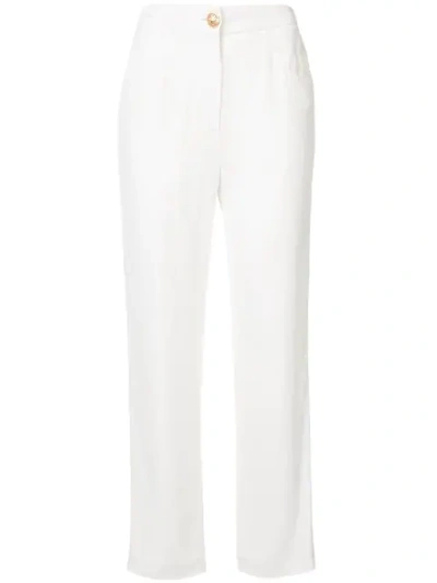 Shop Balmain High-rise Woven Trousers - White