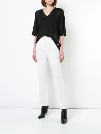 Shop Balmain High-rise Woven Trousers - White