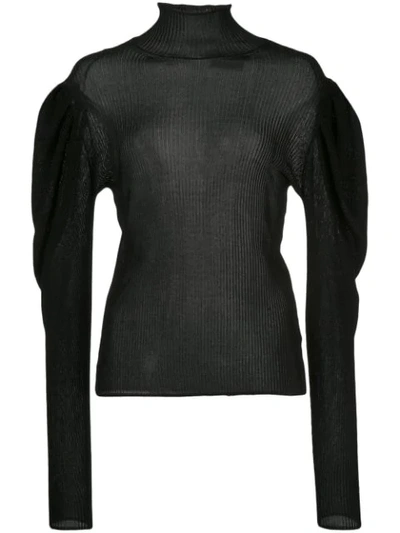 Shop Caroline Constas Puff-shoulder Ribbed Jumper In Black