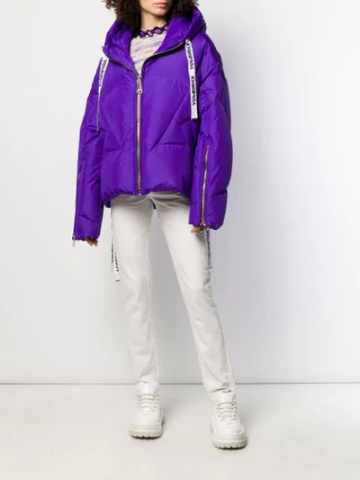 Shop Khrisjoy Logo Drawstring Puffer Jacket In Purple