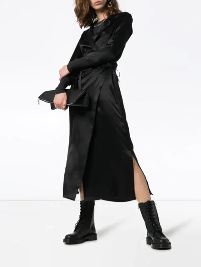 Shop Ann Demeulemeester Silk Midi Wrap Dress In Black