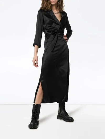 Shop Ann Demeulemeester Silk Midi Wrap Dress In Black