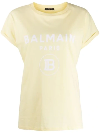 Shop Balmain Logo Print T-shirt In Yellow