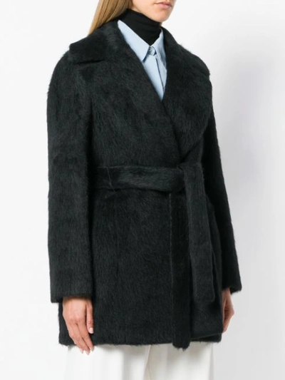 Shop Ferragamo Salvatore  Fur Belted Coat - Black