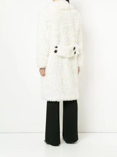 Shop Julia Davidian Fluffy Double Breasted Coat In White