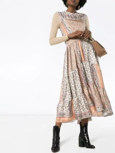 Shop Chloé Patchwork Printed Midi Dress In Neutrals