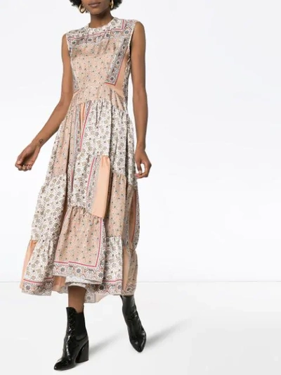 Shop Chloé Patchwork Printed Midi Dress In Neutrals