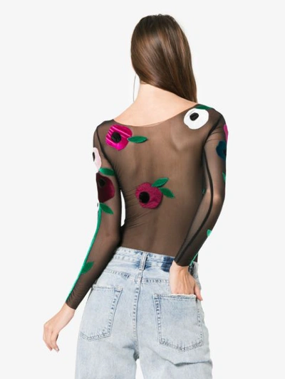 Shop Alexia Hentsch Floral Applique Round Neck Bodysuit In Black