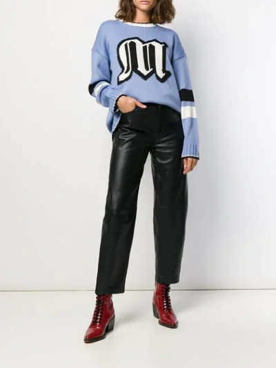 Shop Msgm Oversized Logo Knitted Sweater In Blue