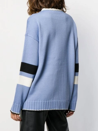 Shop Msgm Oversized Logo Knitted Sweater In Blue