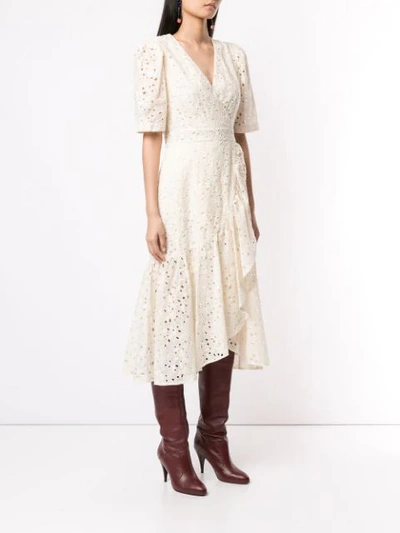 Shop Rebecca Taylor Eyelet Embroidery Wrap Dress In Neutrals