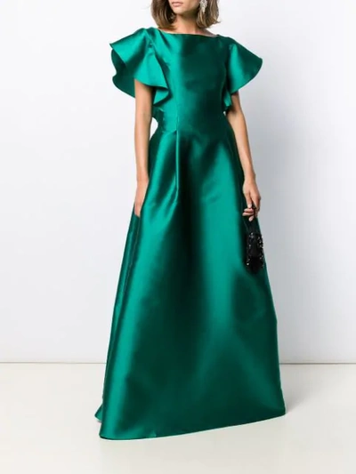 Shop Alberta Ferretti Ruffled Sleeve Gown In 0383 Green