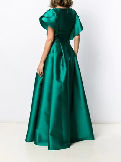 Shop Alberta Ferretti Ruffled Sleeve Gown In 0383 Green