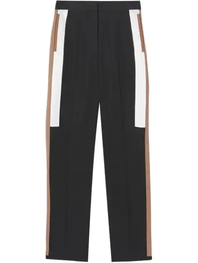 Shop Burberry Stripe Detail Wool Tailored Trousers In Black