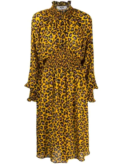 MSGM ANIMAL PRINT MIDI DRESS - 黄色