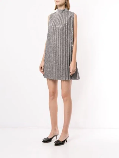 Shop Dondup Sleeveless Pleated Dress In Silver