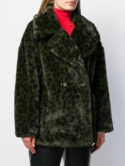 Shop Apparis Oversized Leopard Print Coat In Green