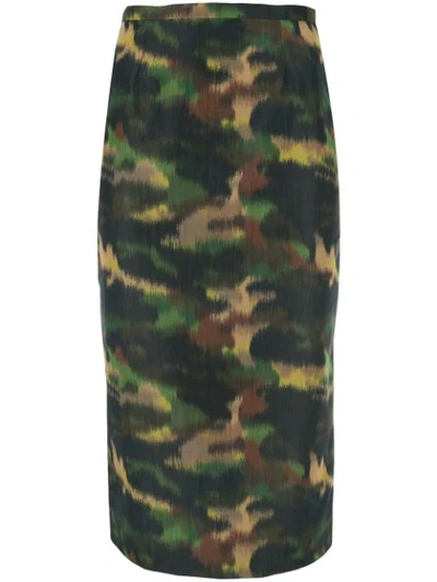 Shop Rochas Camouflage Print Skirt In Green
