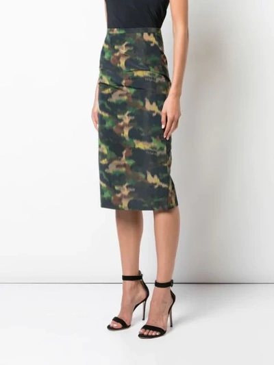 Shop Rochas Camouflage Print Skirt In Green