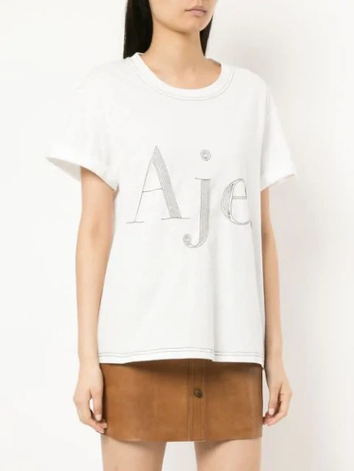Shop Aje Contrast Stitched Logo T-shirt - White