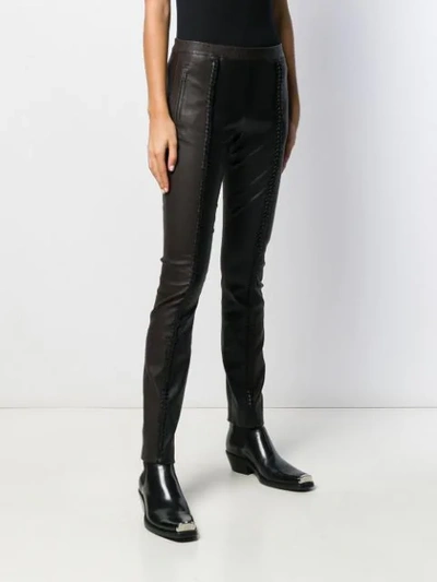 HAIDER ACKERMANN WOVEN-DETAIL LEATHER TROUSERS - 黑色