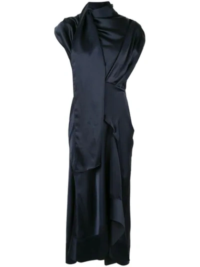 Shop Acler Dalisay Draped Midi Dress In Midnight