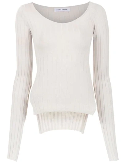 Shop Gloria Coelho Asymmetric Neck Knit Blouse In White