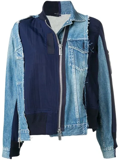 Shop Sacai Deconstructed Zip Denim Jacket In Blue