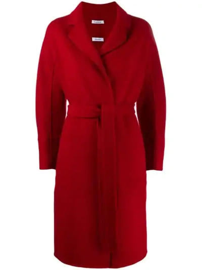 Shop P.a.r.o.s.h Belted Midi Coat In Red