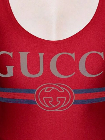 Shop Gucci Sparkling Swimsuit With  Logo In Red