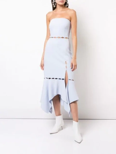 Shop Jonathan Simkhai Bustier Asymmetric Trim Dress - Blue