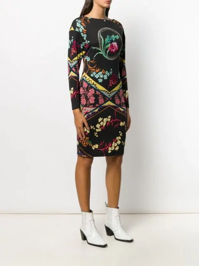 Shop Etro Patterned Long Sleeve Dress In Black