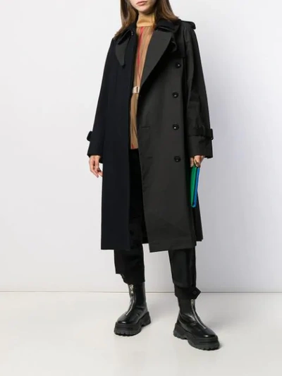 Shop Sacai Contrast Trench Coat In Blue