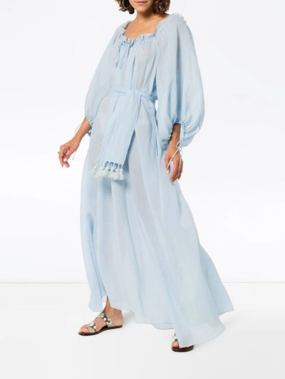 Shop Three Graces Honeymoon Ramie Long Sleeve Maxi Dress - Blue