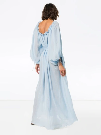 Shop Three Graces Honeymoon Ramie Long Sleeve Maxi Dress - Blue