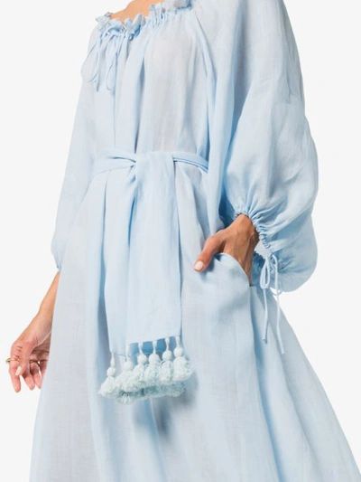 Shop Three Graces Honeymoon Ramie Long Sleeve Maxi Dress - Blue