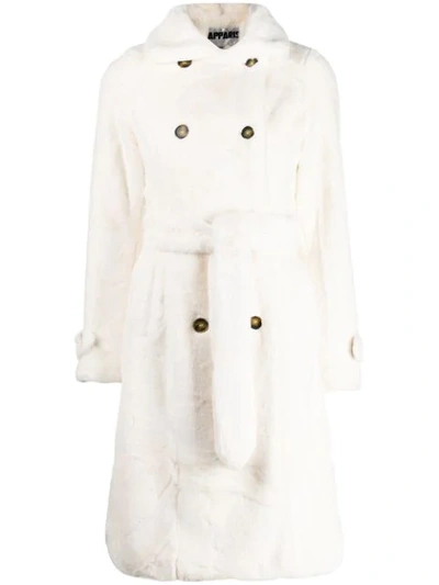 Shop Apparis Olivia Faux Fur Tench Coat In White