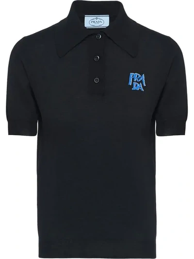 Shop Prada Logo Print Polo Shirt In Black