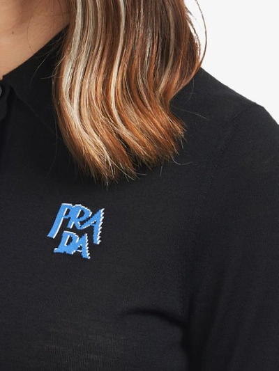 Shop Prada Logo Print Polo Shirt In Black