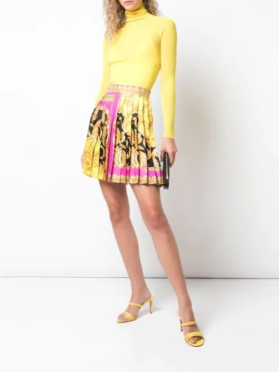 Shop Versace Barocco Print Pleated Mini Skirt In Pink