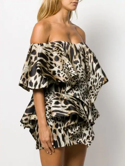 Shop Alexandre Vauthier Off The Shoulder Leopard Print Dress In Neutrals