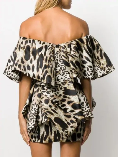 Shop Alexandre Vauthier Off The Shoulder Leopard Print Dress In Neutrals