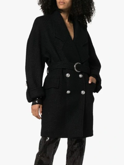 Shop Balmain Double-breasted Cocoon Coat In Black