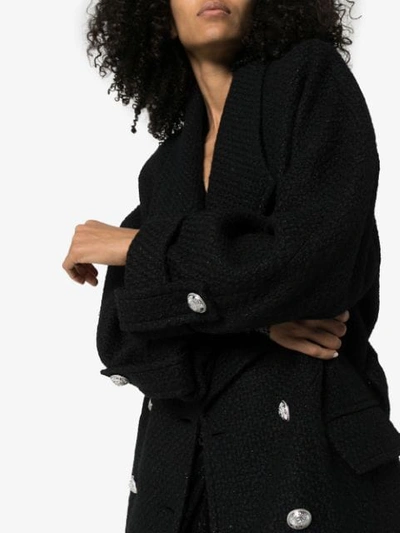 Shop Balmain Double-breasted Cocoon Coat In Black