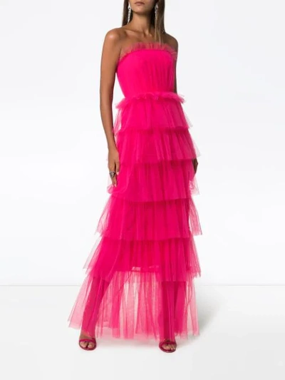 CAROLINA HERRERA TIERED RUFFLE MAXI-DRESS - 粉色