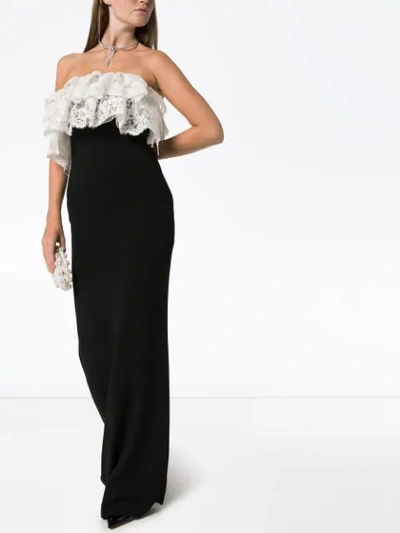 Shop Alessandra Rich Lace Ruffle Strapless Maxi Dress In 900 Black - White