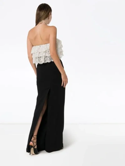 Shop Alessandra Rich Lace Ruffle Strapless Maxi Dress In 900 Black - White